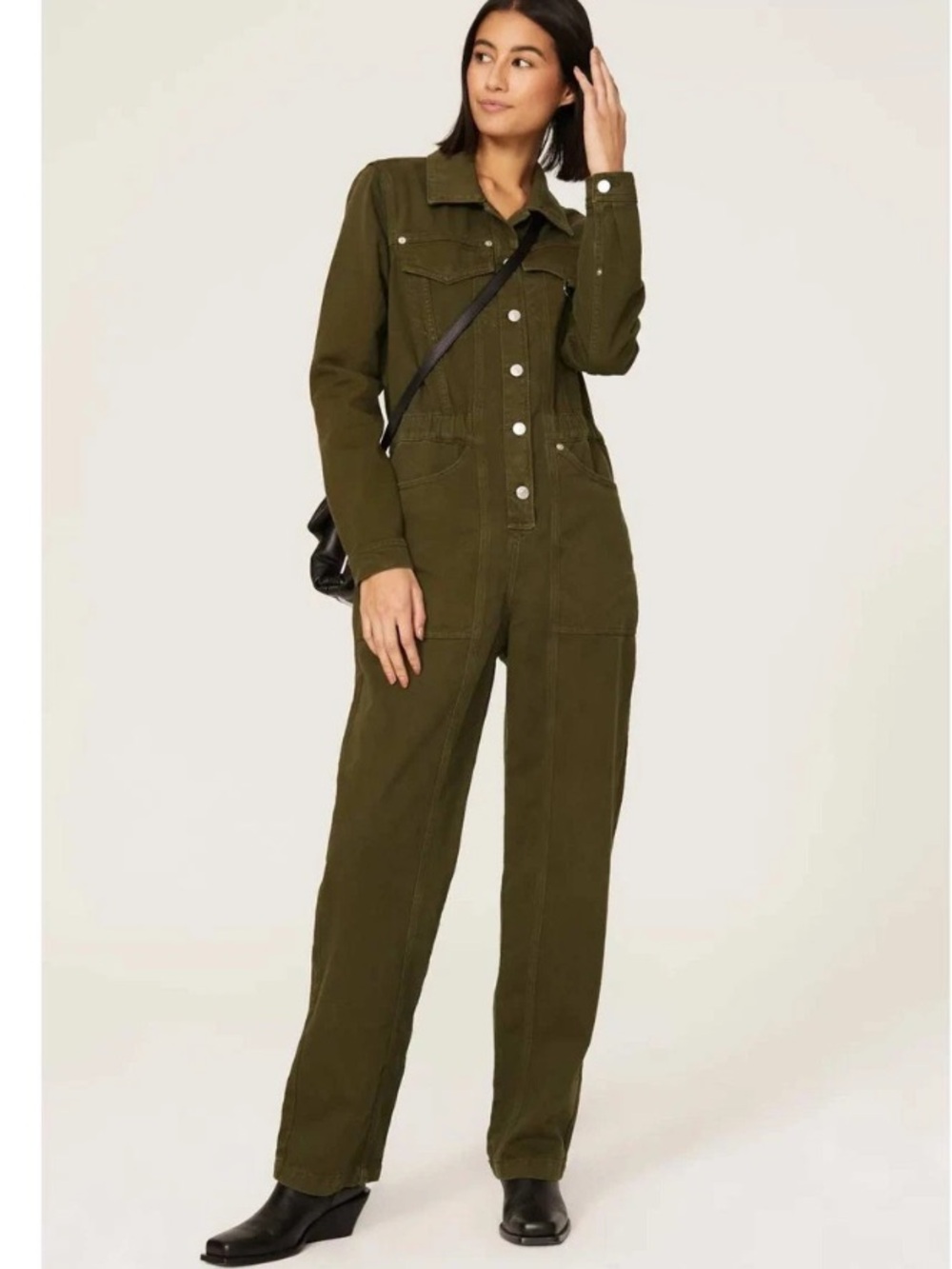 The Kooples Olive Green Button-Front Utility Jumpsuit size 2